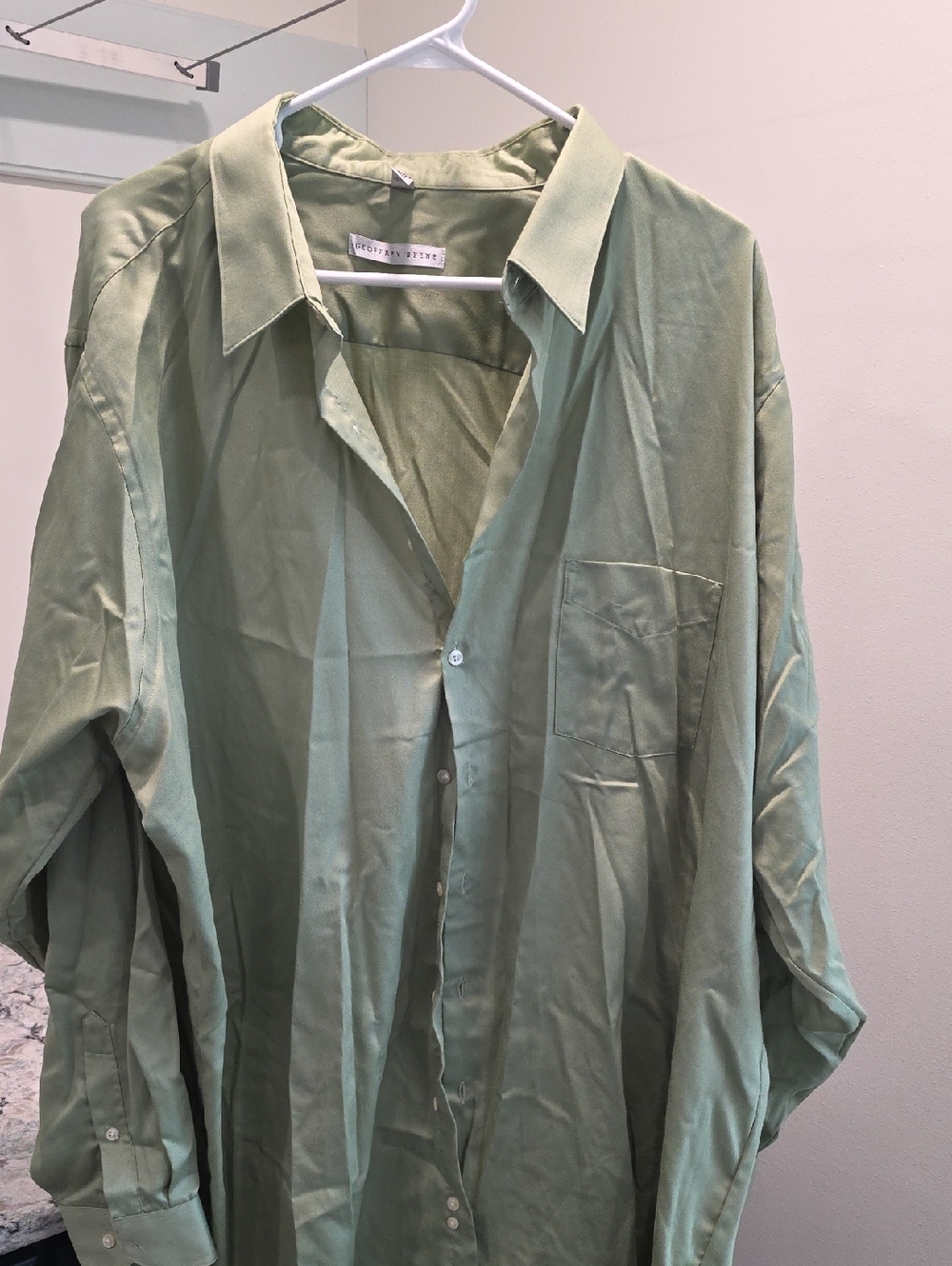Geoffrey Beene Green Dress Shirt Lightweight Cotton